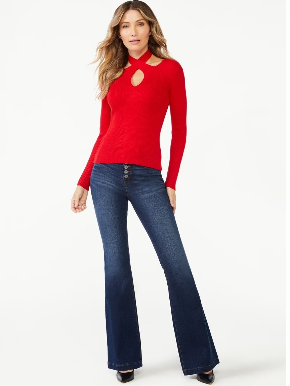 Sofia Vergara Cable  Knit Cut Out Long Sleeve  Sweater